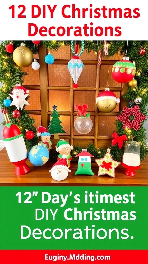 A collection of 12 DIY Christmas decorations inspired by the song, displayed on a festive table.